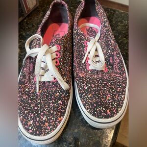 Vans sz 8 Black Sneakers with Pink and Orange Speckles